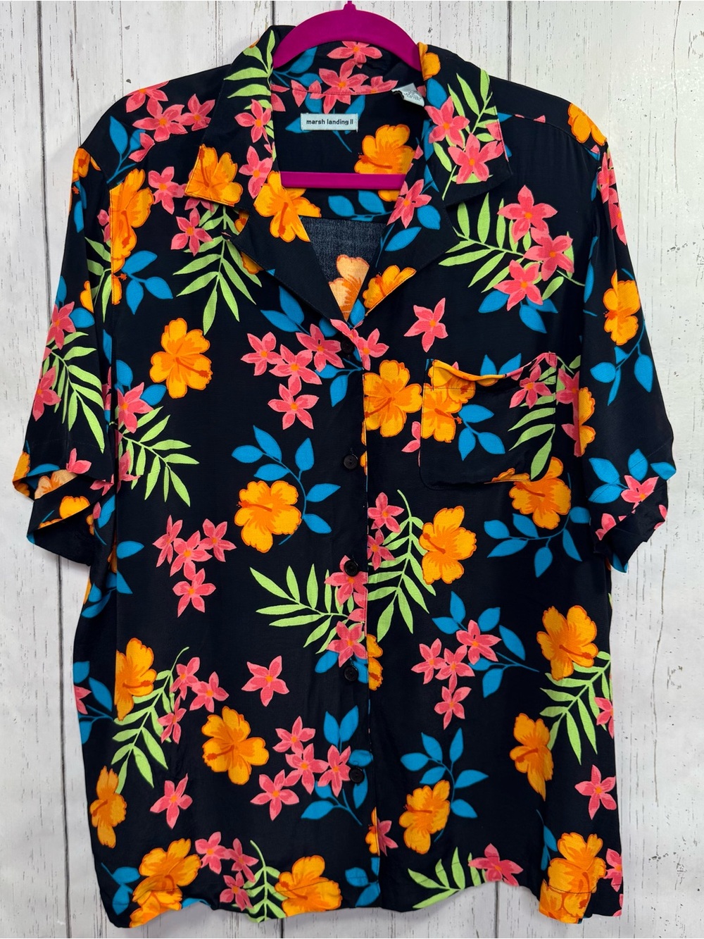 Marsh Landing Tropical Hawaiian Floral Button Front Camp Shirt 2X Resortwear